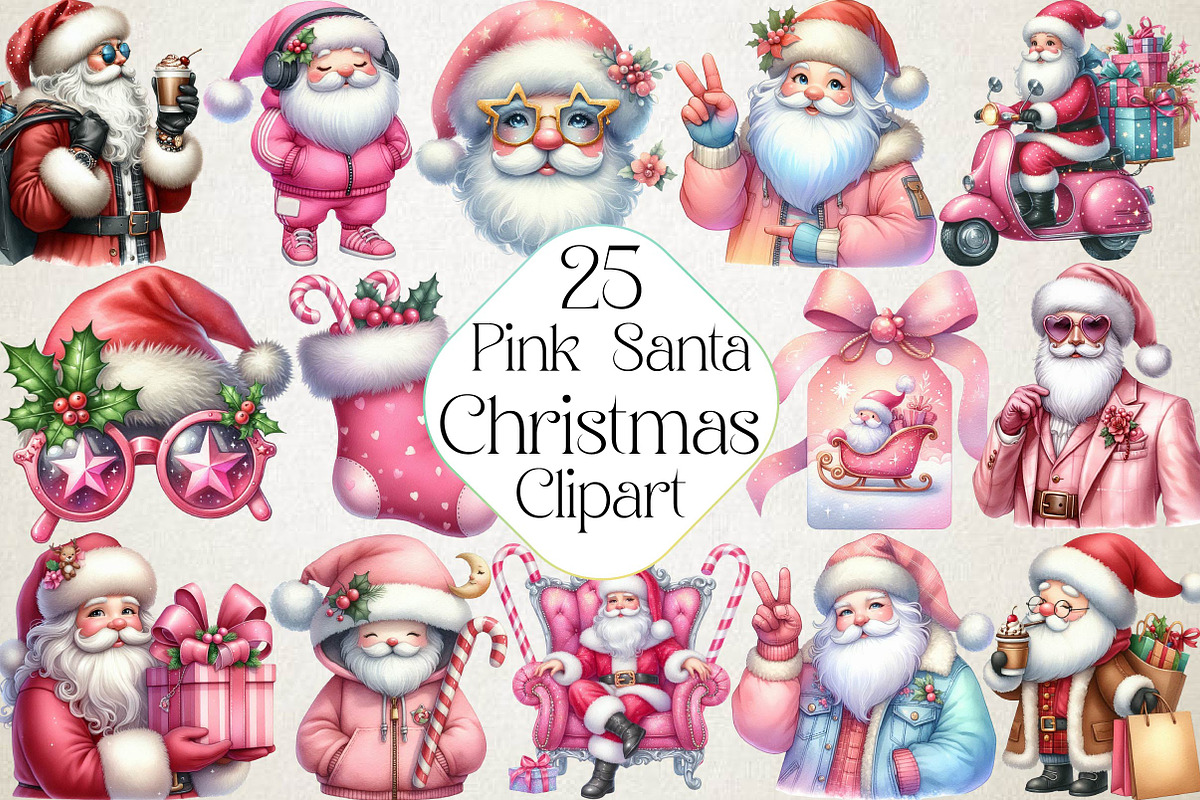 Pink Trendy Christmas Santa Png, an Illustration by DreamPrint404 (Photo 1 of 6)