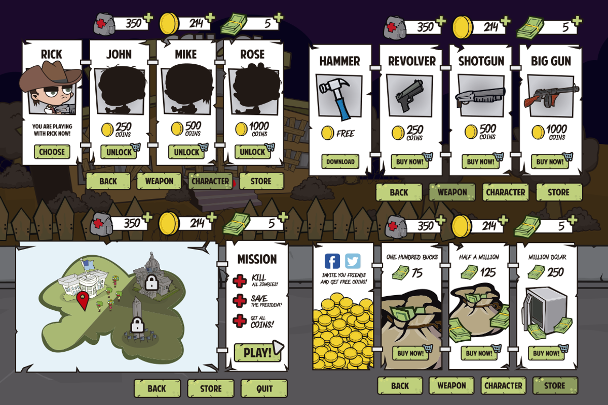 Zombies Attack Game GUI Set, an Illustration by DeLaGranSiete
