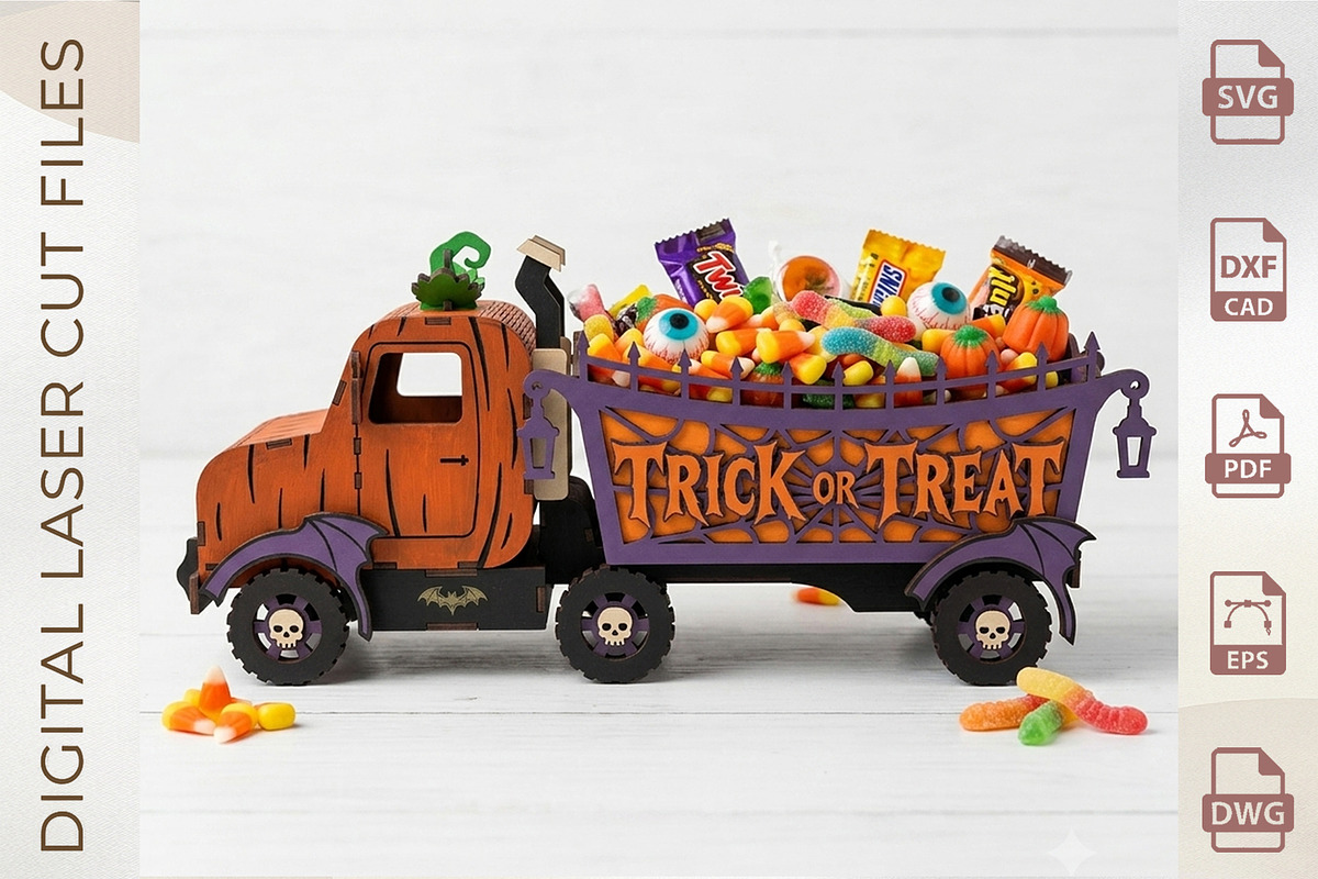 Pumpkin Candy Truck Laser Cut, an Object Graphic by WoodoraCut (Photo 8 of 9)
