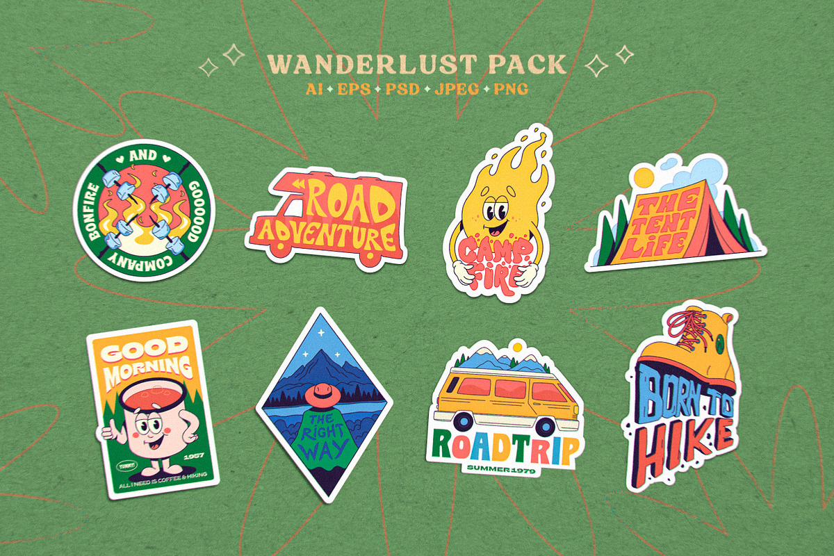 Retro Stickers. Wanderlust pack., an Object Graphic by Red Monkey (Photo 3 of 14)