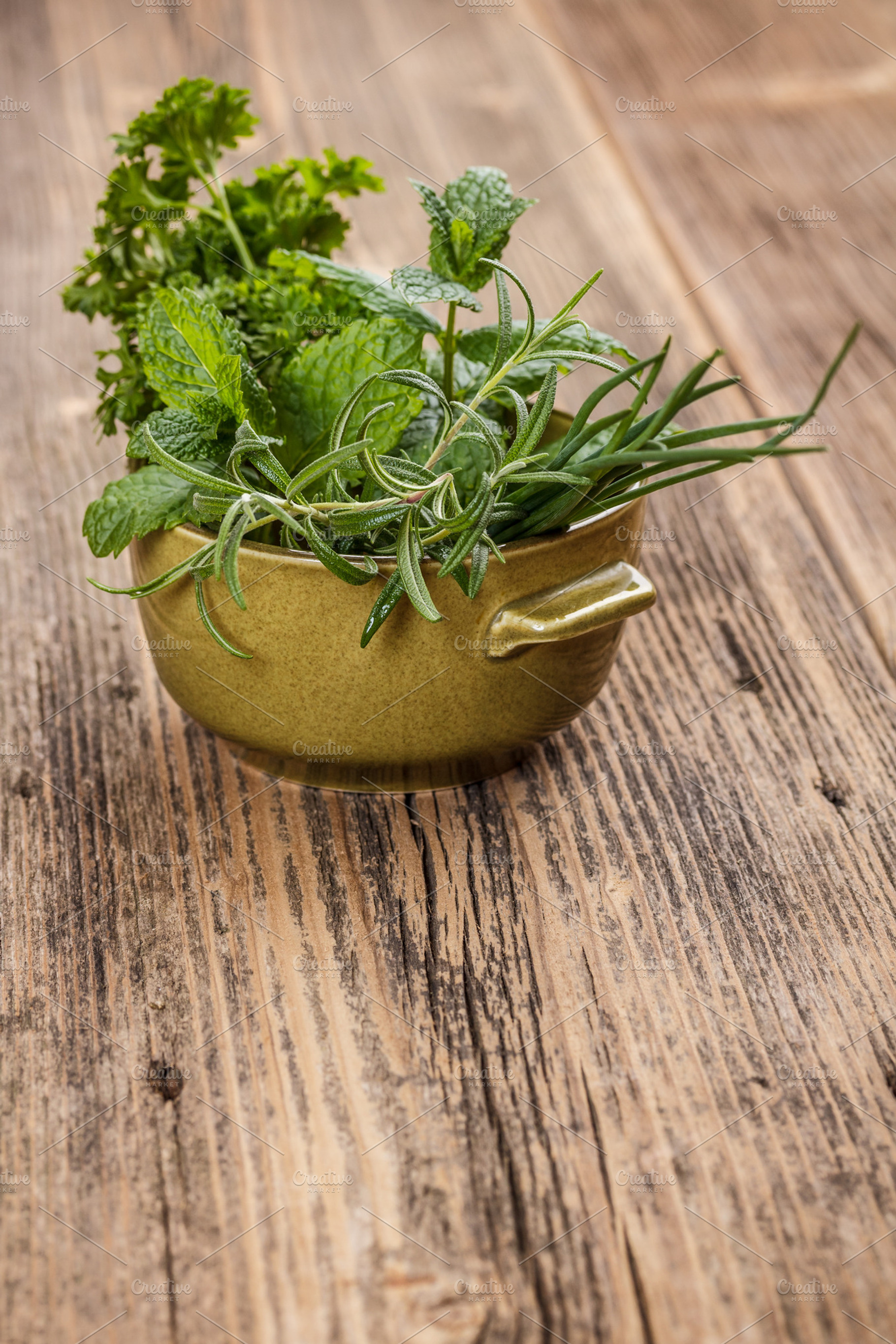Fresh different herbs stock photo containing bowl and spices