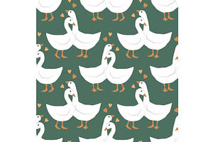 Goose Hugs couple seamless pattern, an Animal Illustration by Toltemara