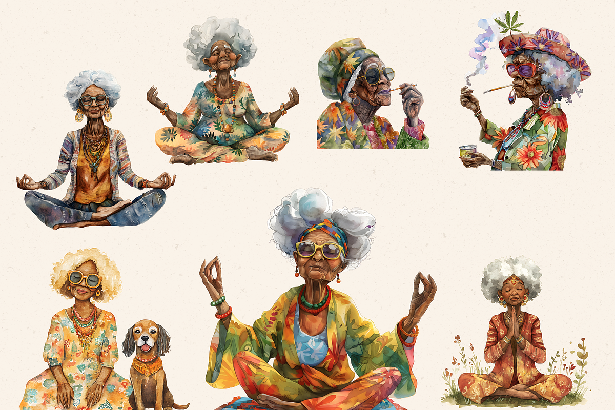 HIPPIE GRANDPARENTS CLIPART PACK, a Person Illustration by Daring Digies (Photo 2 of 9)
