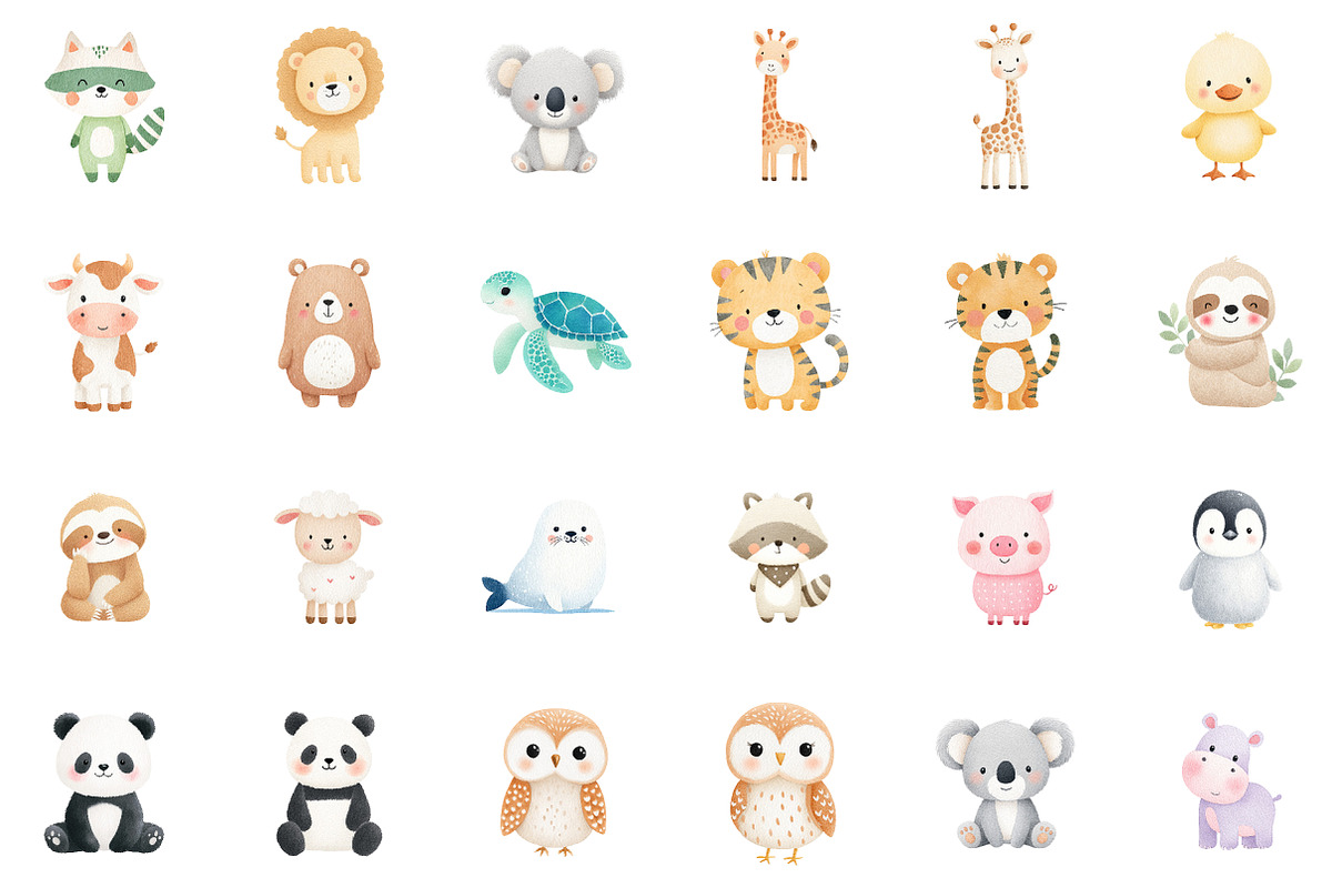 Baby Animals Watercolor Clipart Set, an Animal Illustration by Sublimation Artist (Photo 2 of 6)
