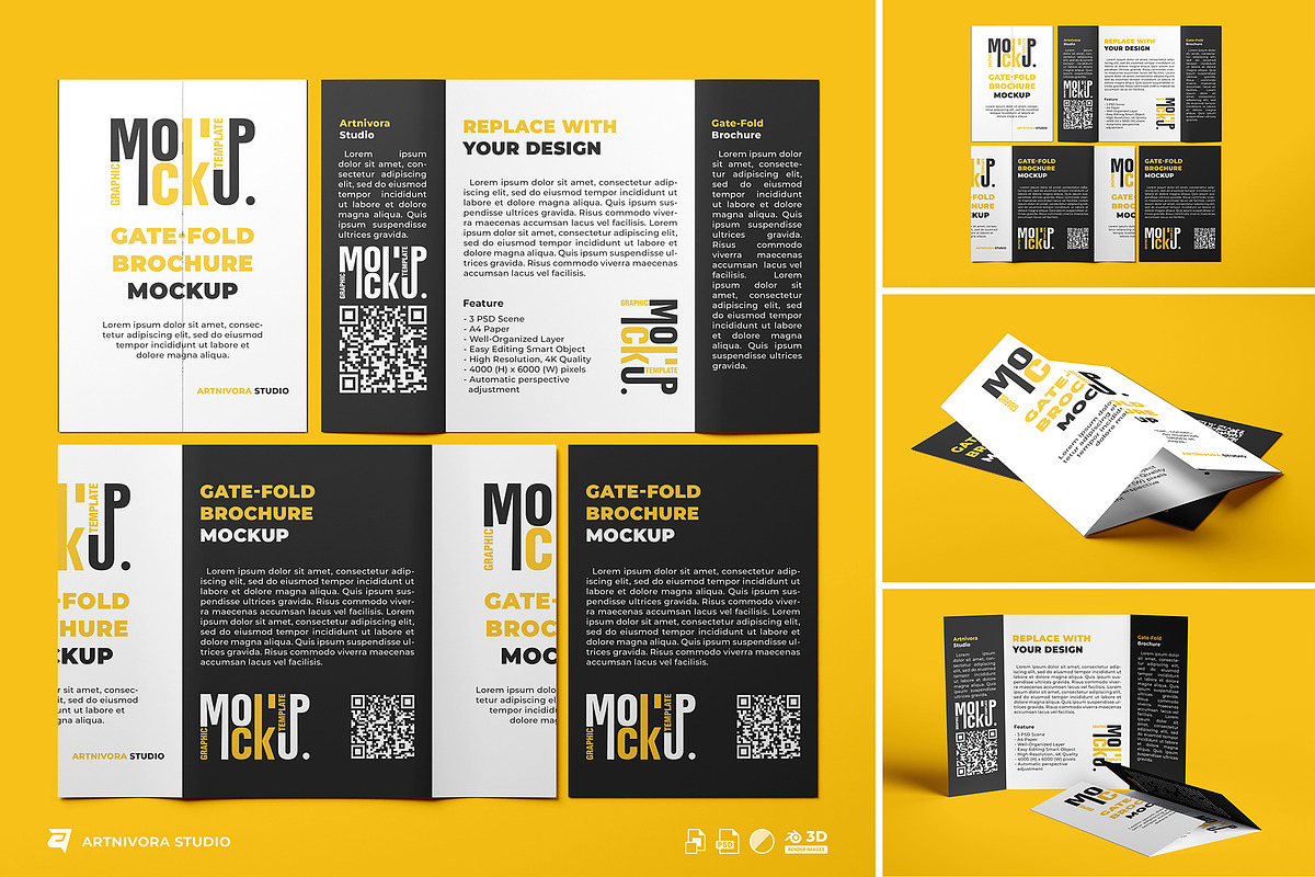 Gate-Fold Brochure Mockup Sets, an Advertising Mockup by Artnivora.Std (Photo 1 of 4)