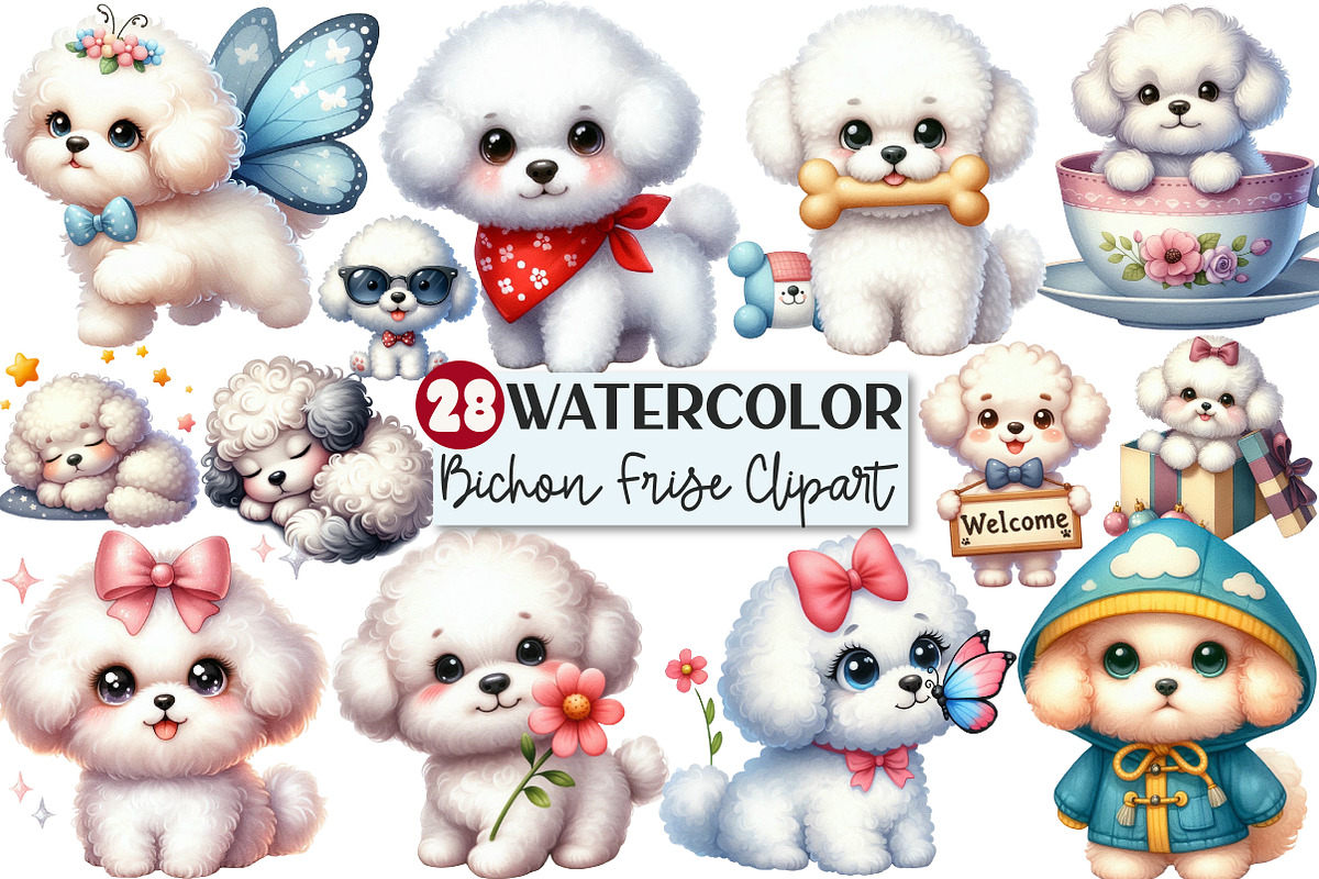 Bichon Frise Dog Watercolor Clipart, an Illustration by Rose Art (Photo 1 of 4)