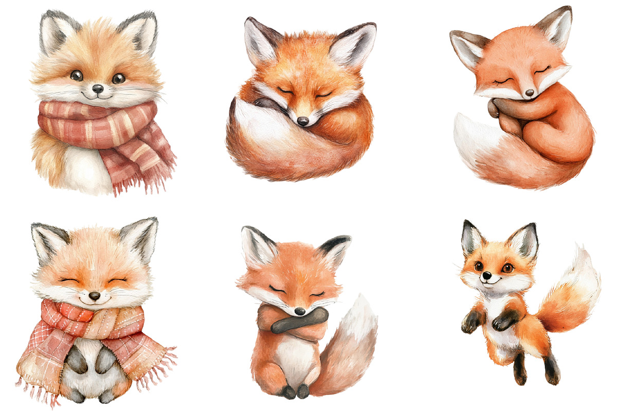 Cute Baby Foxes Clipart PNG, an Illustration by SinaCreation (Photo 3 of 5)