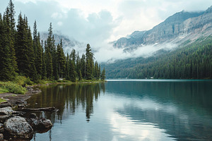Stunning view of a lake surrounded, a Photo by Pavel_design