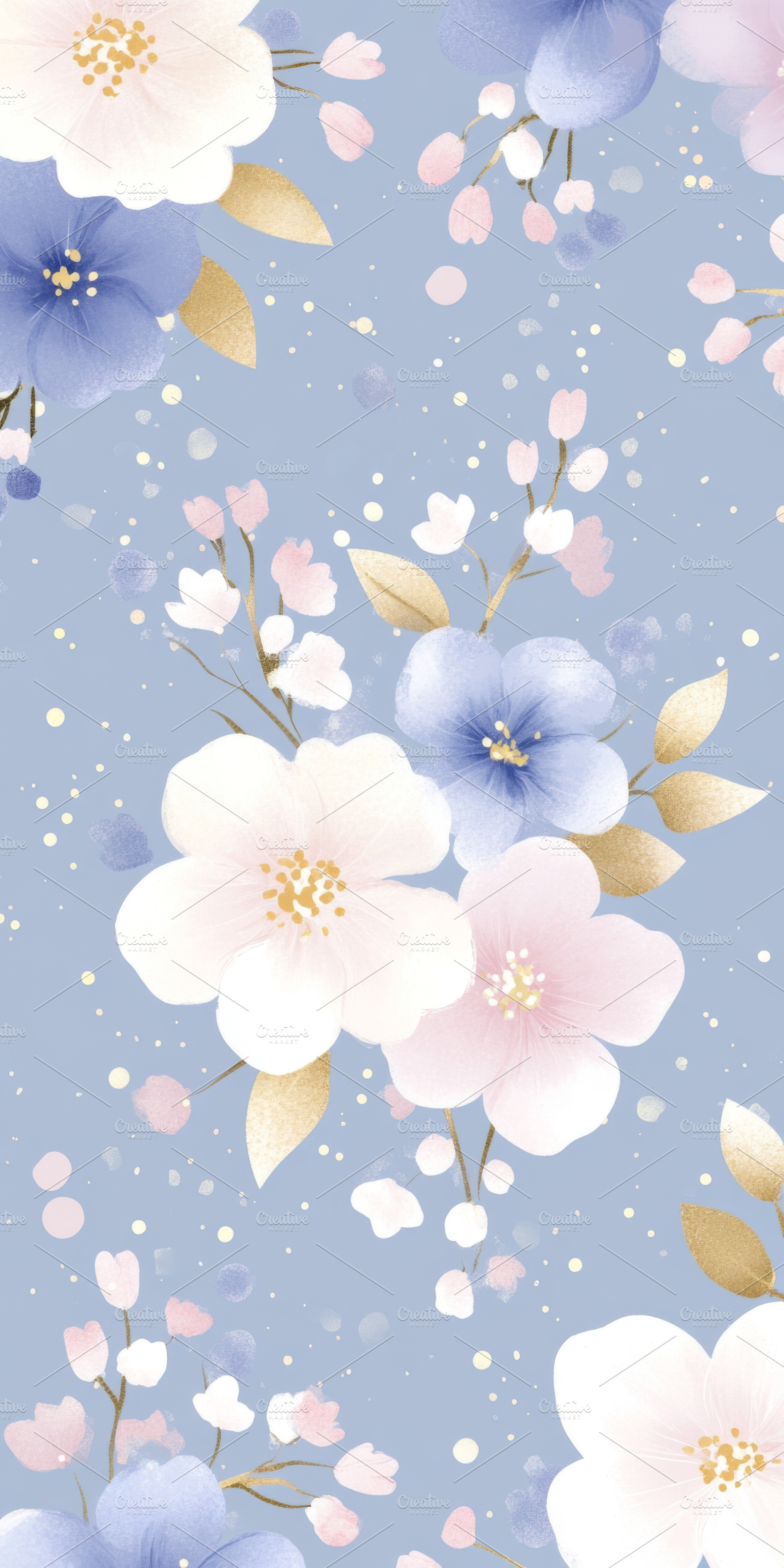 Delicate floral pattern with blue an, a Photo by Dvoevnore photos