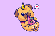 Cute Pug Dog Unicorn Eating Donut, an Animal Illustration by Catalyst Labs (Thumbnail 3 of 3)