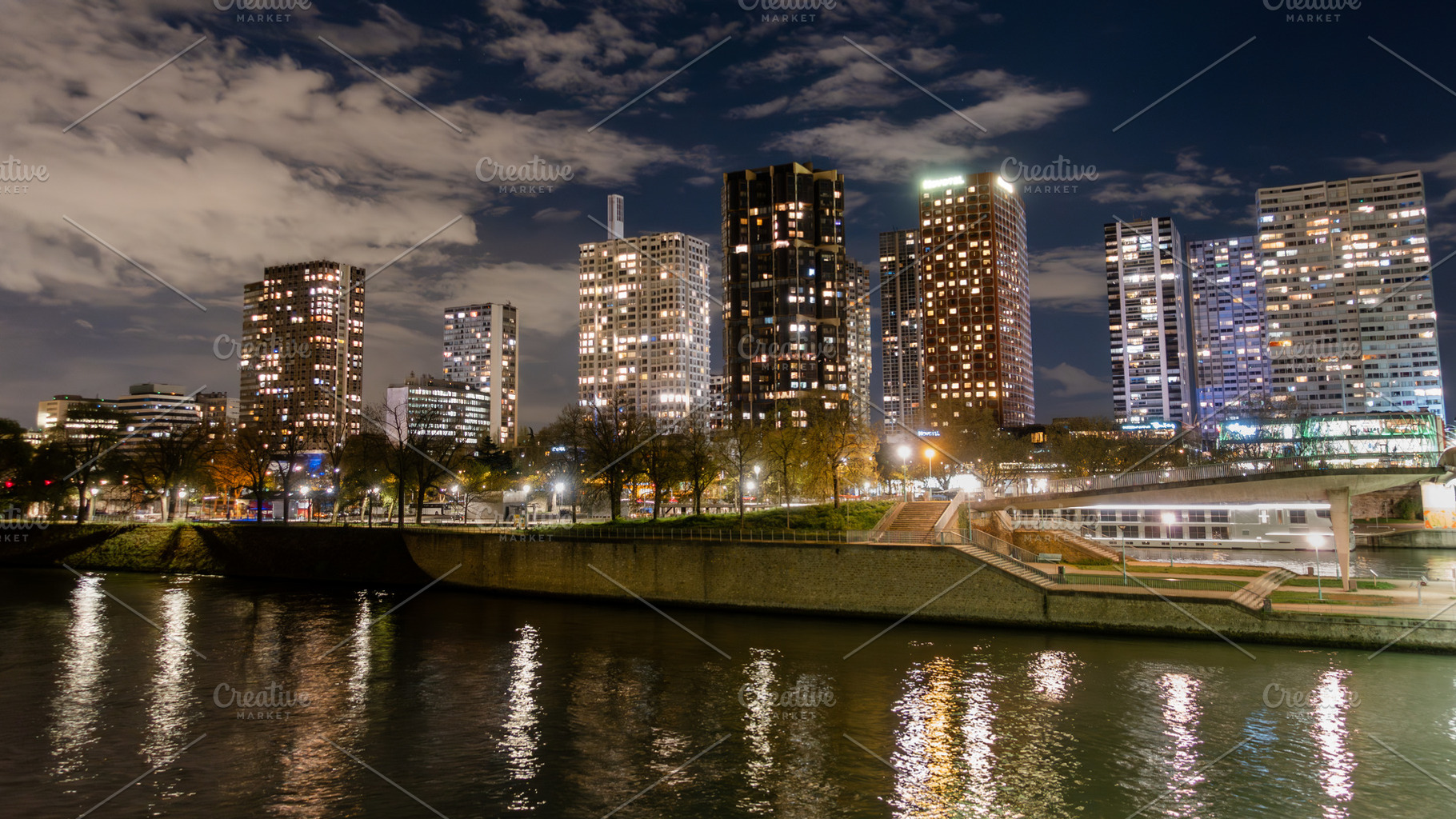 Paris Riverside Skyline at Night, an Architecture Photo by Designshot