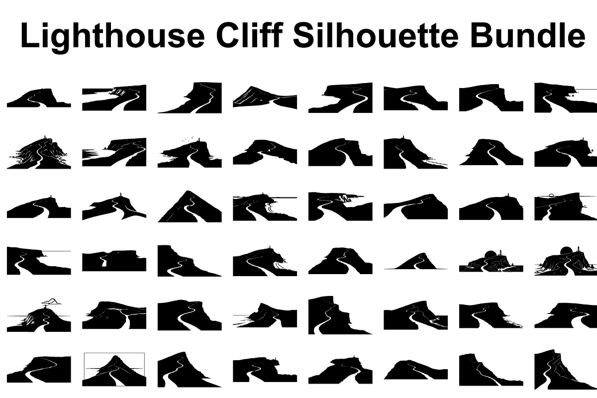 Lighthouse Cliff Silhouette Bundle, a Graphic by hafijul (Photo 1 of 14)