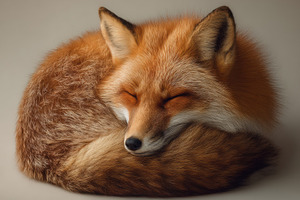 Sleeping Fox Curled in a Circle, an Animal Photo by Virgo Studio