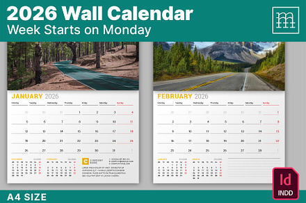 Wall Calendar 2026 (WC027-26-M), a Stationery Template by mikhailmorosin