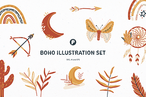 Hand Drawn Boho Illustration Set