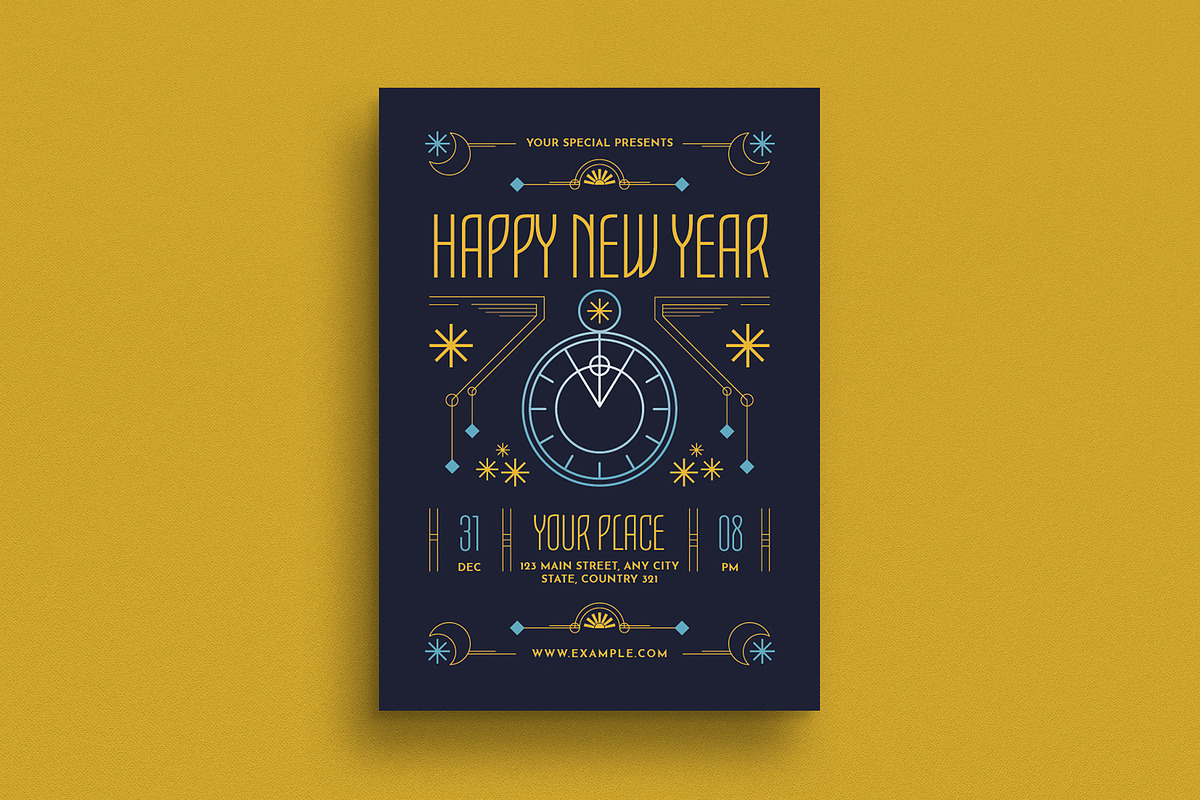 Blue Elegant Artdeco New Year Flyer, a Flyer Template by VectorVactory (Photo 1 of 3)