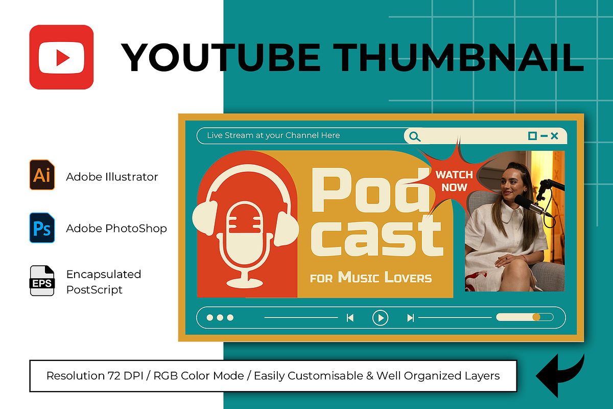 Podcast YouTube Thumbnail Template, a Social Media Template by Artnivora.Std