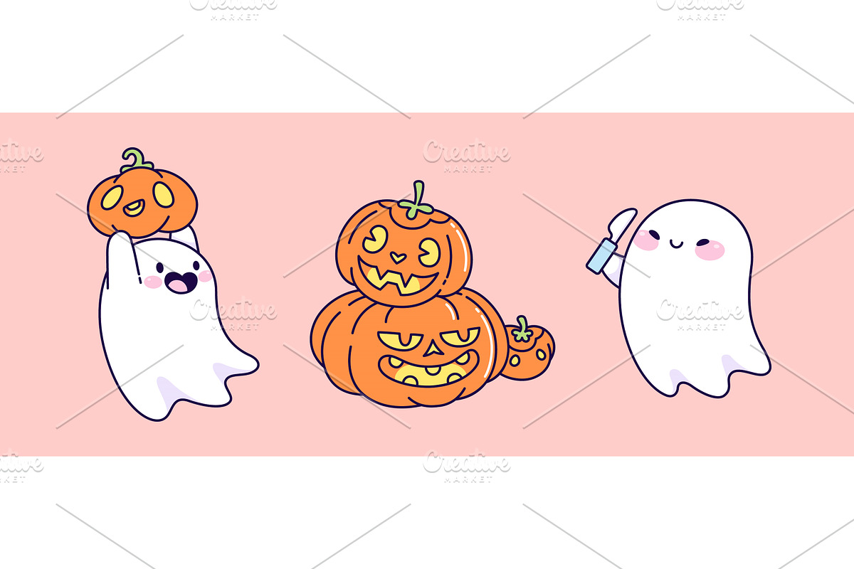 Halloween ghosts and pumpkins set, an Illustration by art PVP - market