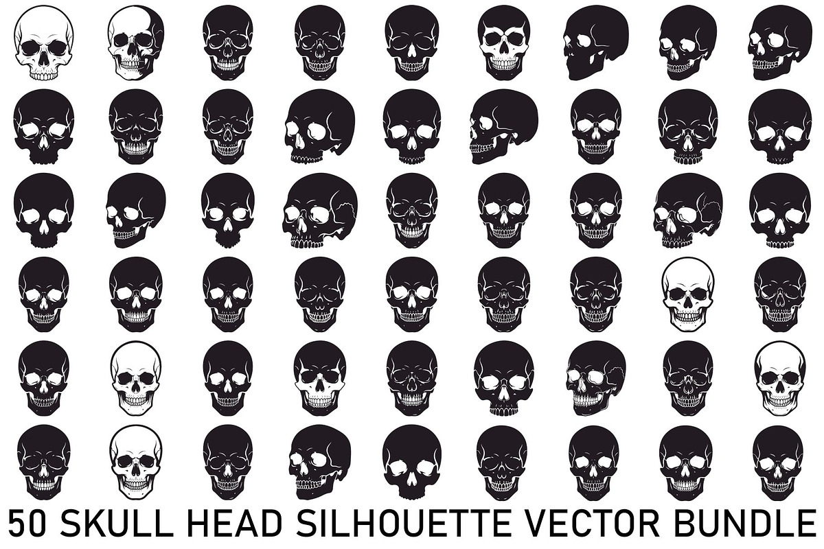 50 Skull Head Silhouette Vector Bund, an Illustration by Creativeshirt (Photo 1 of 51)