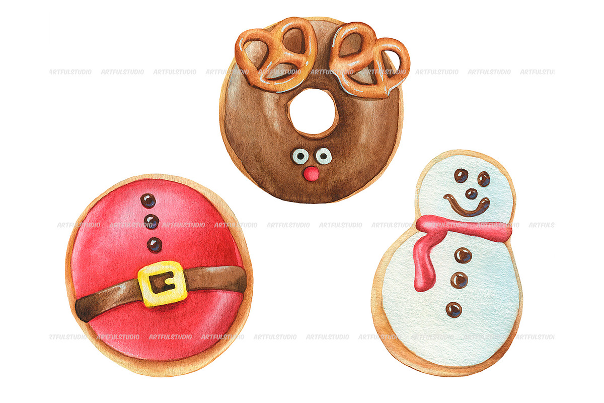 Watercolor Christmas donuts clipart, a Food Illustration by ArtfulStudio (Photo 5 of 7)
