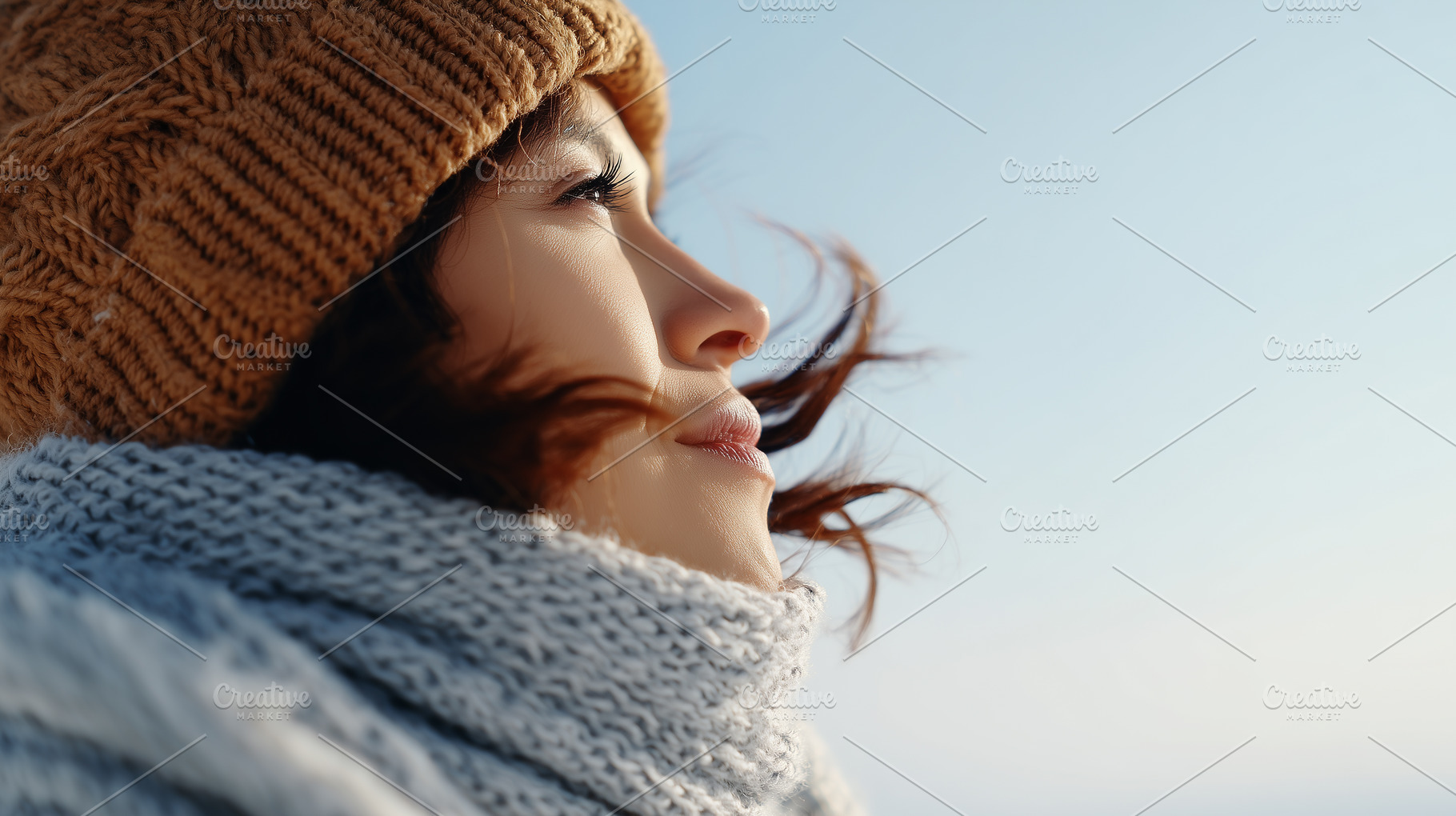 Woman in warm knitted hat and scarf, a Person Photo by MistyDay
