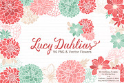 Mint & Coral Dahlia Clipart, an Illustration by Amanda Ilkov (Thumbnail 1 of 4)