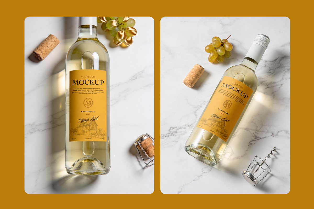 White Wine Bottle Mockup Marble Set, a Packaging Mockup by rodrigofkaminski (Photo 3 of 4)
