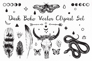 Dark Boho Clipart Set