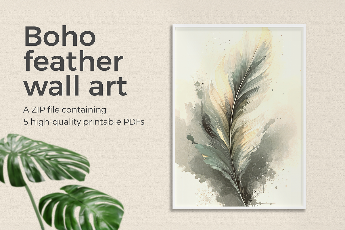 Boho Feather Wall Art, a Decorative Illustration by Redmixx Design (Photo 1 of 3)