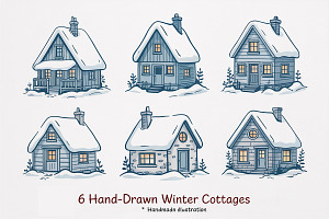 Winter Cottage Hand Drawn Bundle, a Photo by Actual Pixel