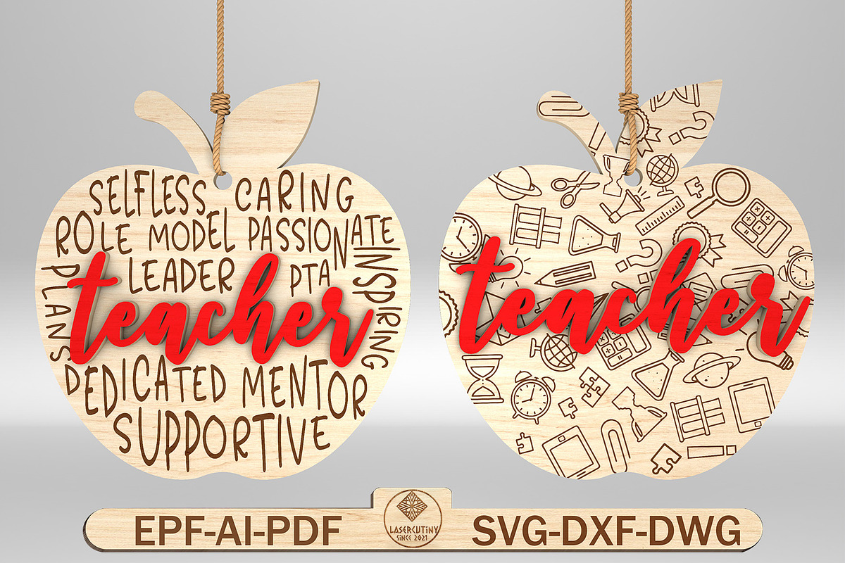 Teacher Apple Ornaments Svg, a Pattern Graphic by Lasercutiny (Photo 1 of 2)