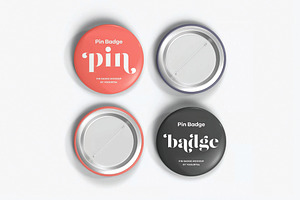 Four Round Pin Badge Mockup View, an Advertising Mockup by DesignRushMarket