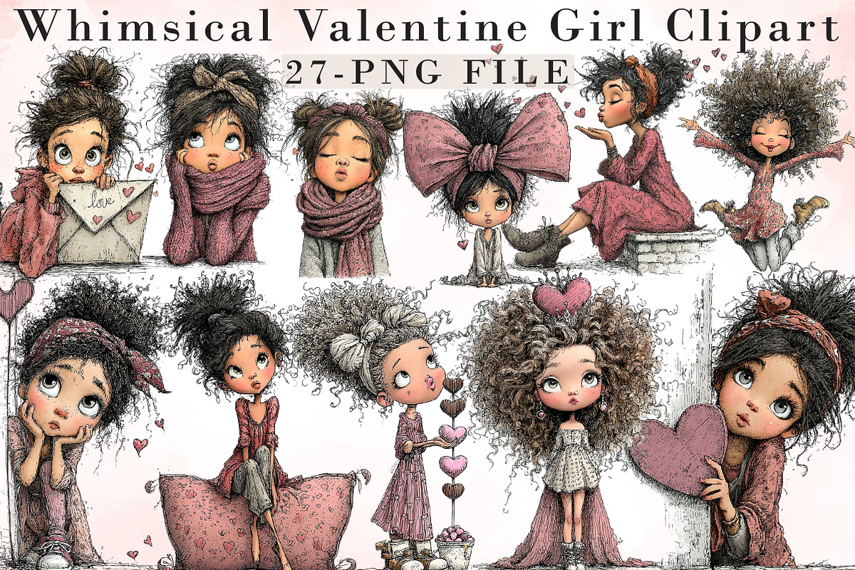 Whimsical Valentine Girl Clipart, an Illustration by Libby Wishes (Photo 1 of 8)