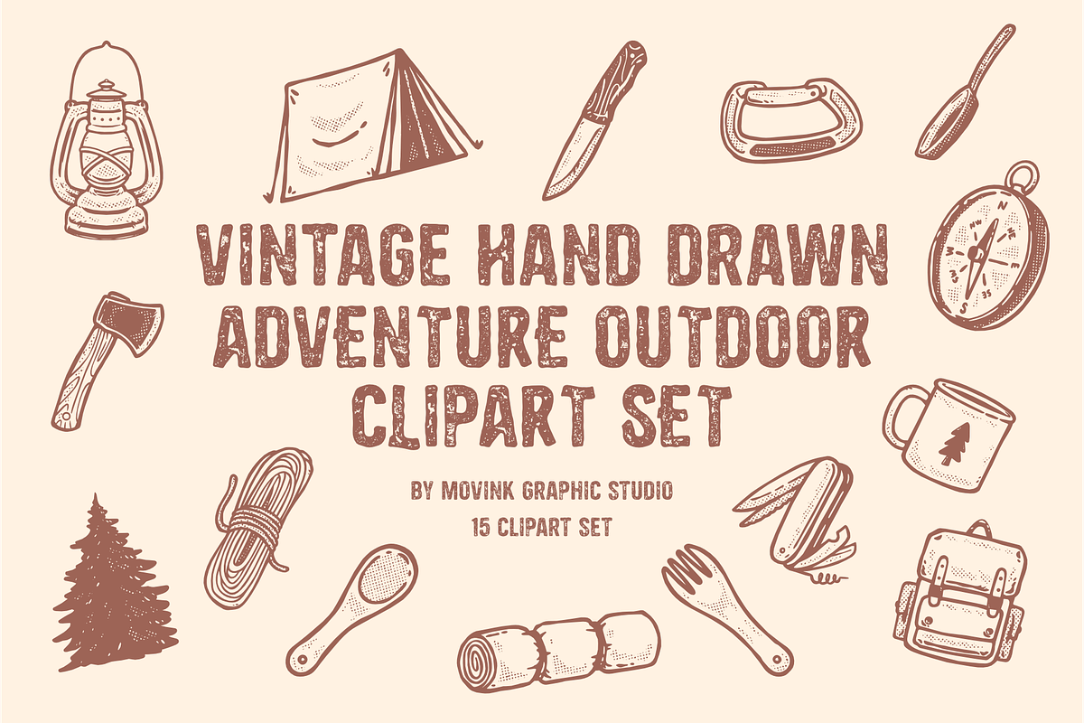 Vintage Outdoor Camping Clipart Set, an Object Graphic by MovinkGraphicStudio (Photo 1 of 3)