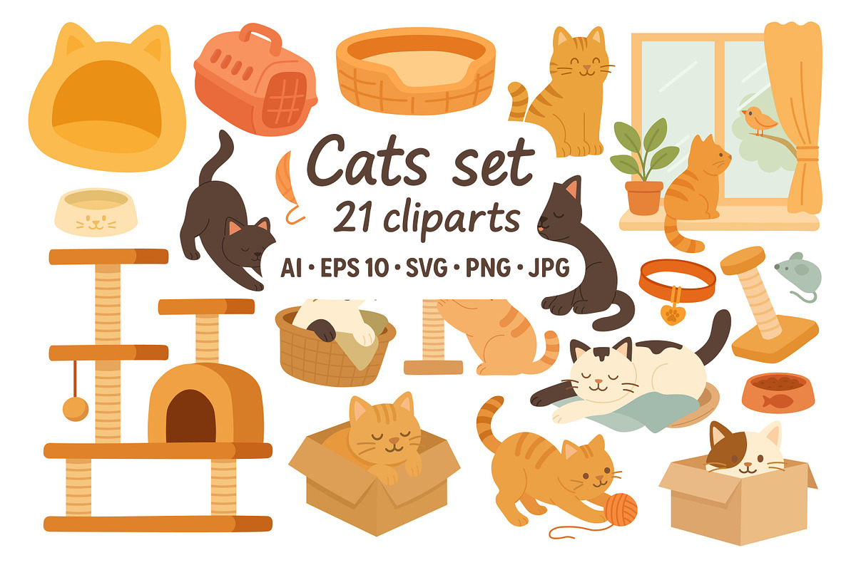 Cute Cats Clipart Set, an Animal Illustration by ananastya (Photo 1 of 3)