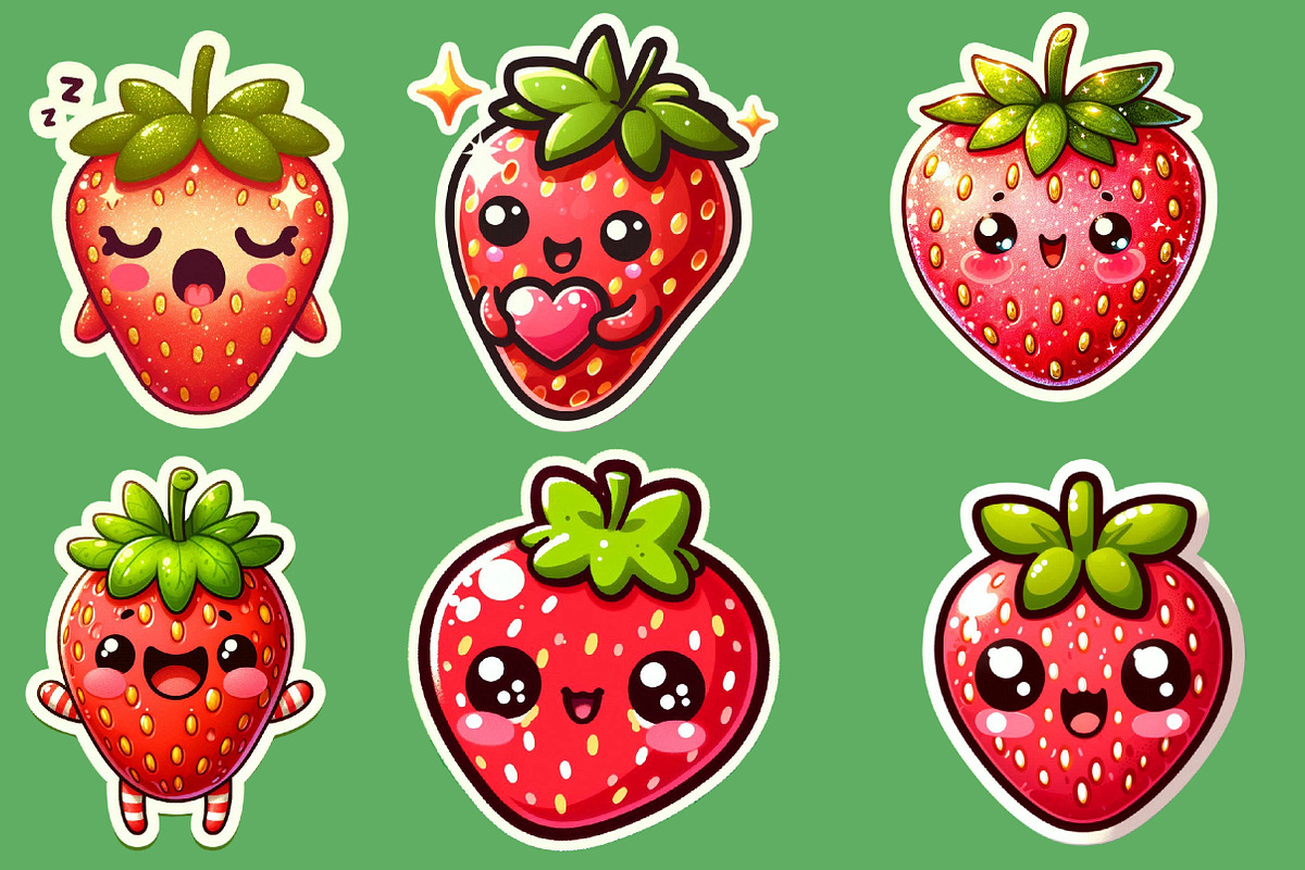 Kawaii  Strawberry Sticker Clipart, an Illustration by Designworld (Photo 2 of 5)