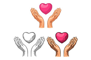 Heart in open female human palms, an Object Illustration by MoreVector