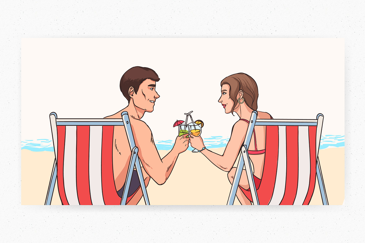Man and woman on sandy beach, a Seasonal Illustration by Good Studio (Photo 3 of 3)