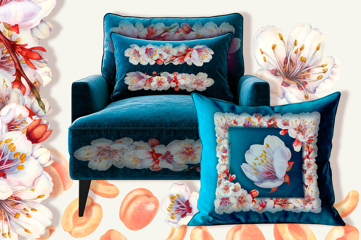 Apricot Fruits & Flowers, watercolor, a Food Illustration by EL_SUHOVA (Photo 12 of 17)