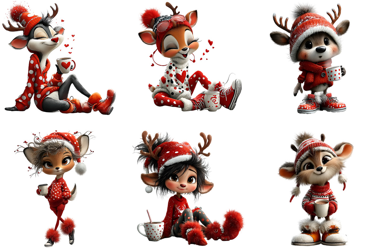Cute Christmas Reindeer Clipart, an Illustration by DreamArtGraphic (Photo 2 of 4)