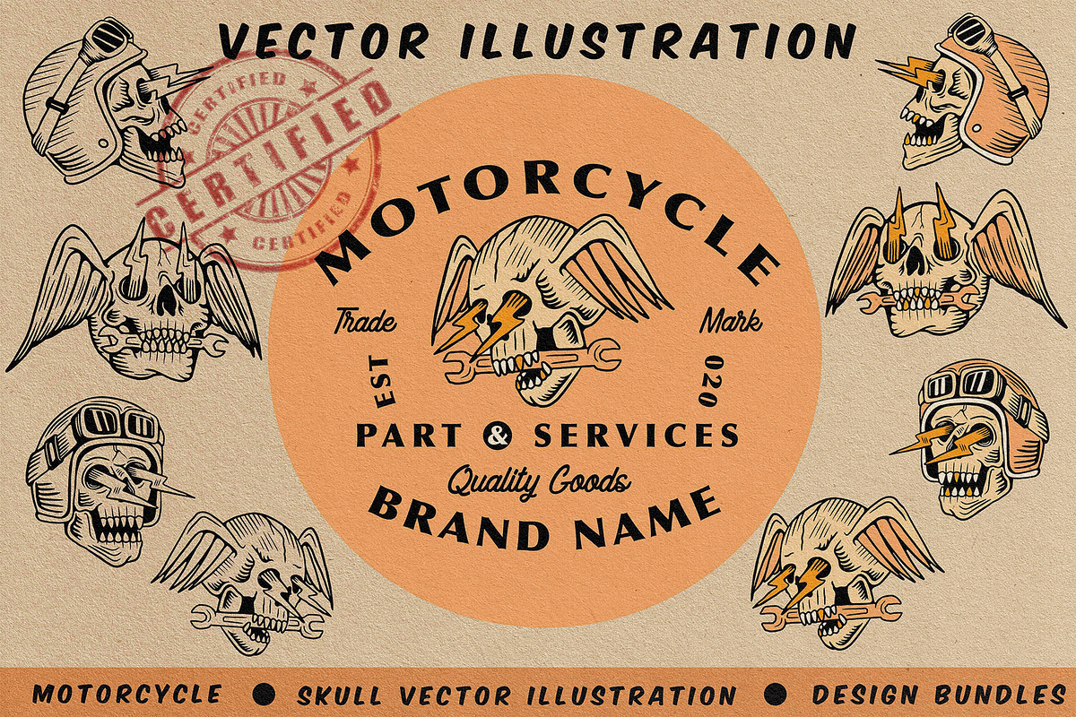 Motorcycle Skull Vector logo, an Illustration by Illousa (Photo 1 of 4)