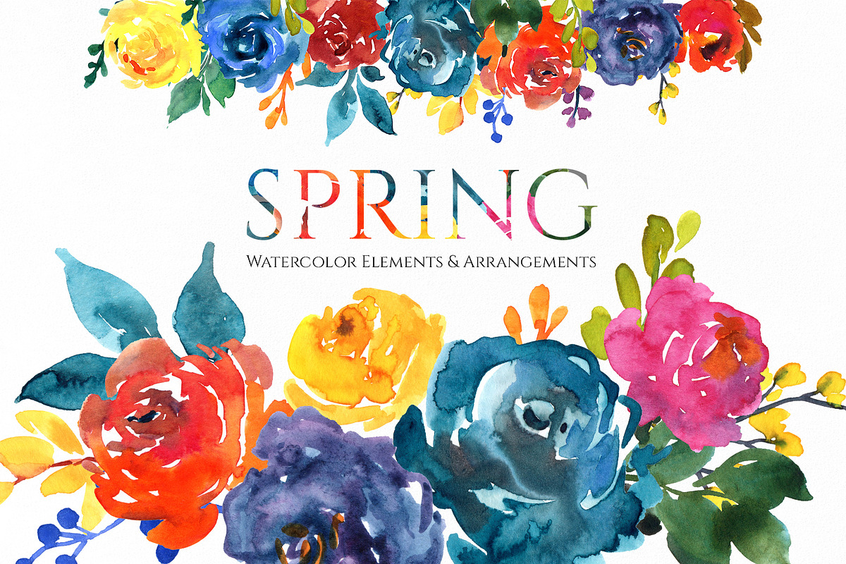 Bright Watercolor Flowers Spring Art, a Decorative Illustration by GraphicsDish (Photo 1 of 4)