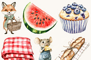 Watercolor Picnic Clipart Bundle, an Animal Illustration by SparkyDesignsUS (Thumbnail 6 of 9)