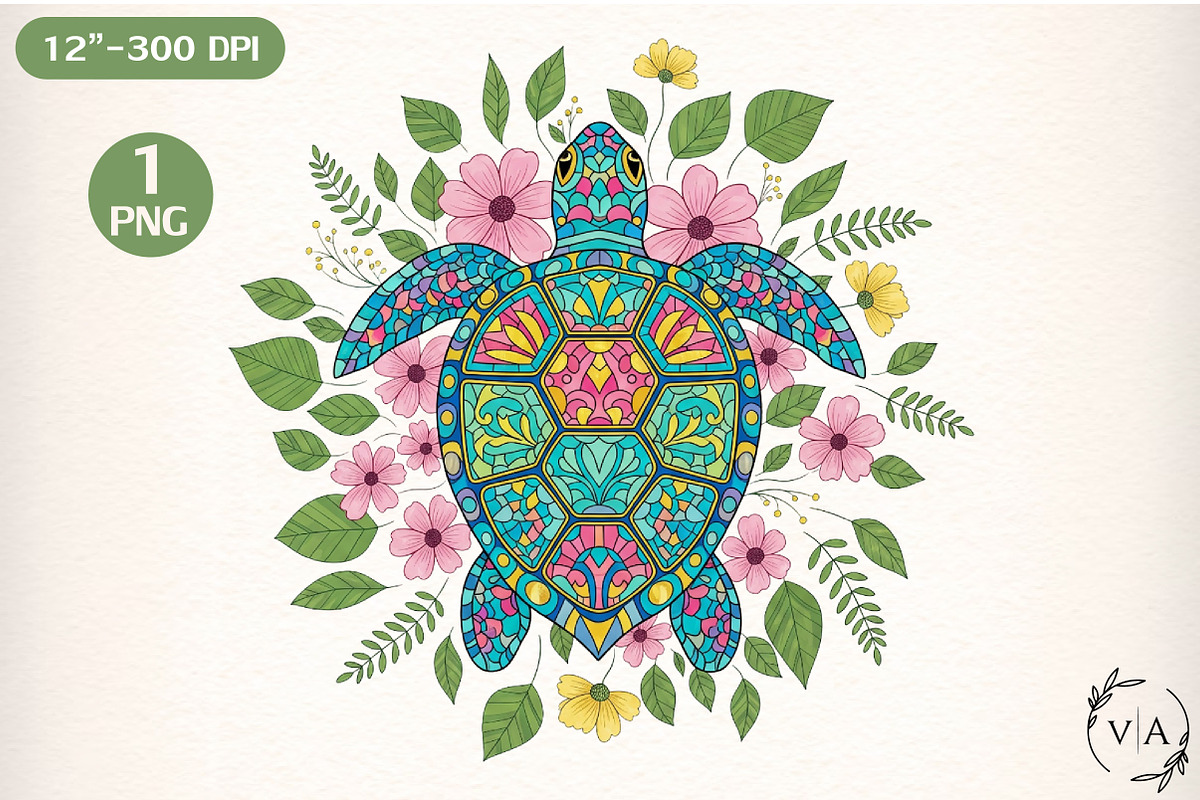 Summer Sea Turtle Floral Boho Flower, an Illustration by Craft Nest (Photo 1 of 7)