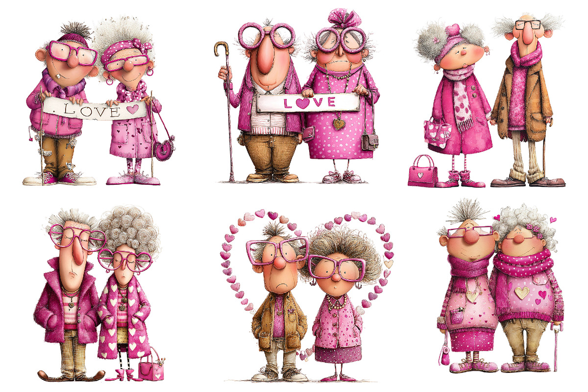 Quirky Valentine Old Couple Clipart, an Illustration by Dream Creation (Photo 3 of 7)