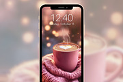 Cozy Coffee Latte Phone Wallpapers, a Wallpaper Graphic by Kalindiprints (Thumbnail 3 of 6)