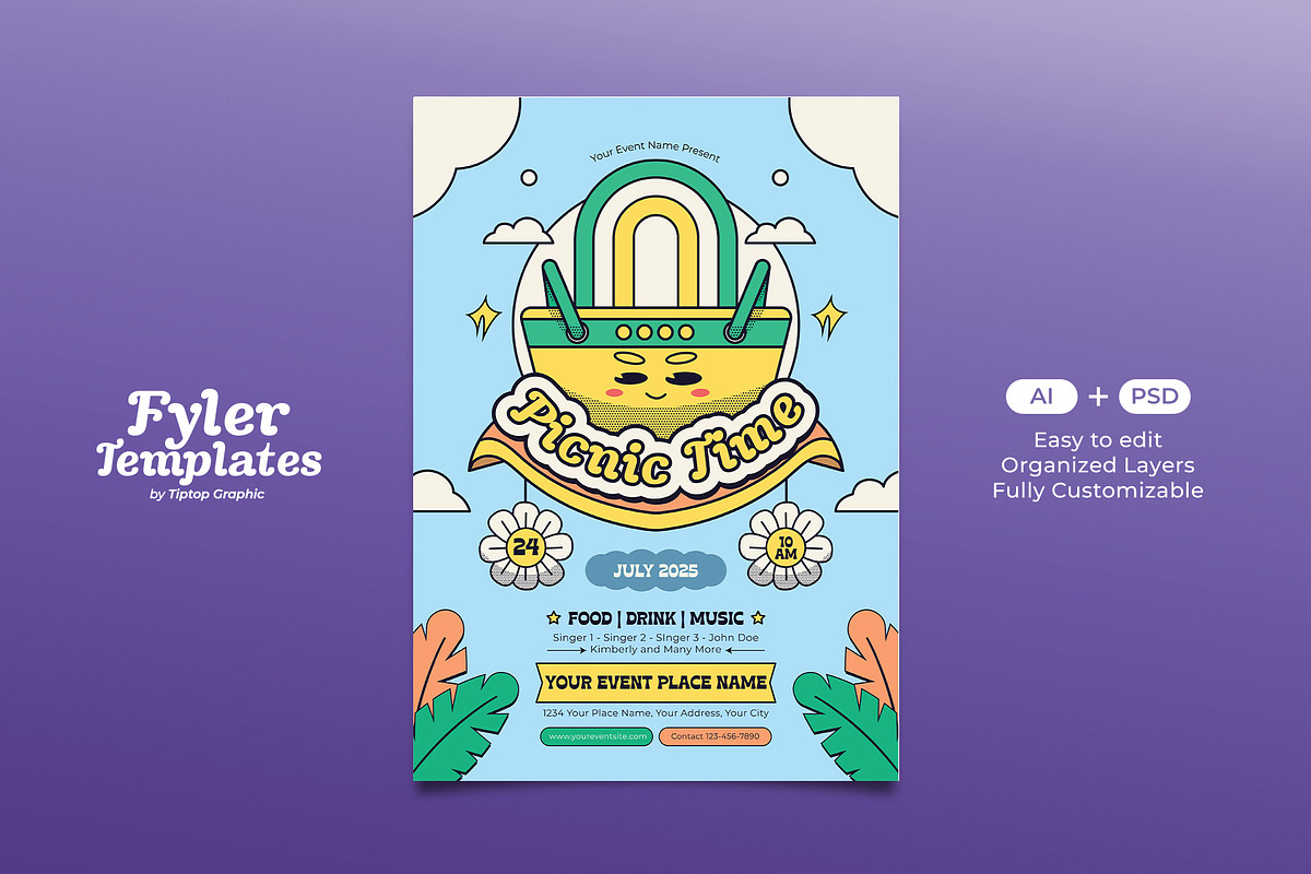 Retro Picnic Time Flyer Template, a Flyer Template by Tiptop Graphic (Photo 1 of 5)