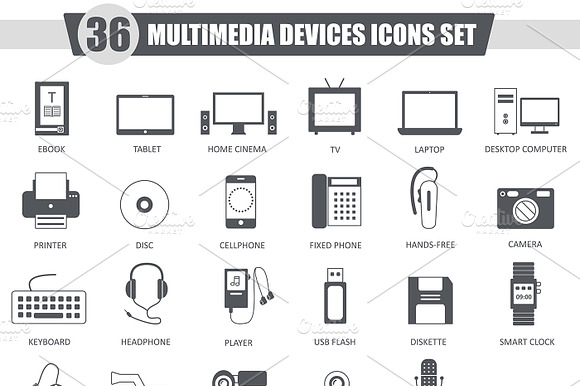 36 Multimedia Devices Black Icons