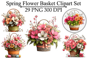 Spring Flower Basket Clipart Set, an Illustration by Design Market