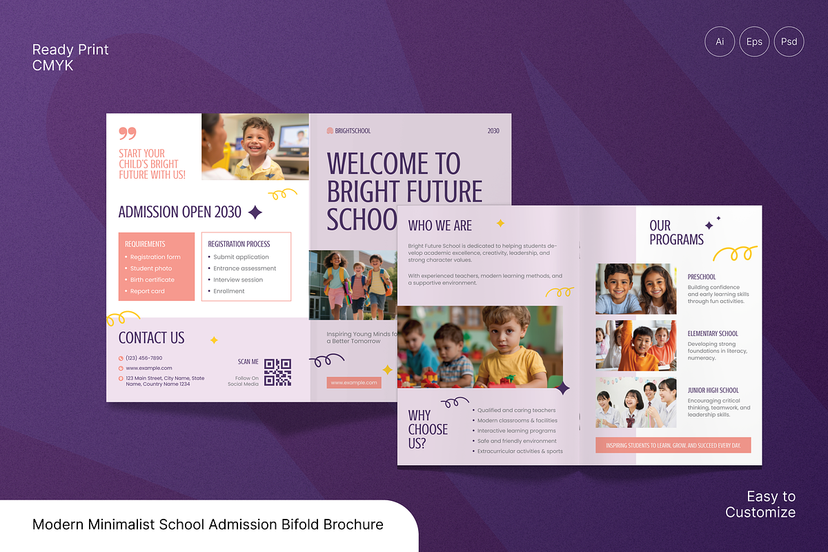 School Admission Bifold Brochure, a Brochure Template by Annora Studio (Photo 1 of 6)